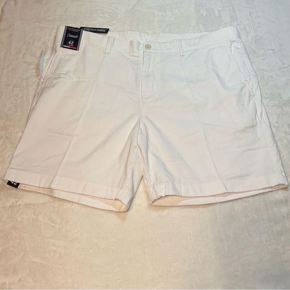 Roundtree & Yorke Casuals Straight Fit Flat Front Washed 7" Chino Shorts SZ 42